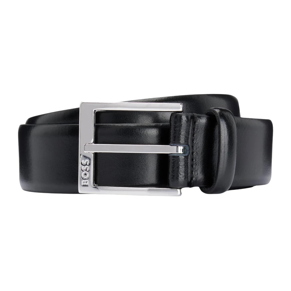 Hugo Boss Elegante Leren Riem met Zilveren Gesp Black Heren