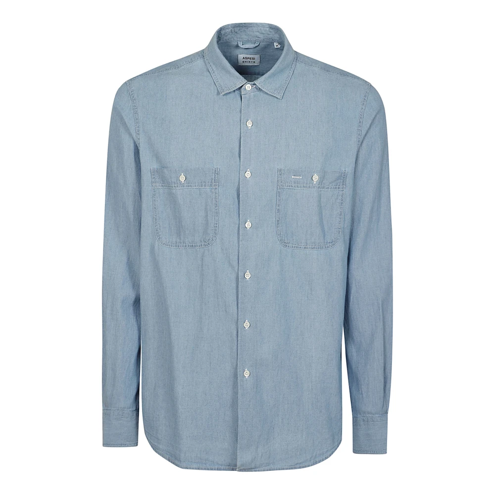 Aspesi Denim Chambray Button-Up Shirt Blue Heren