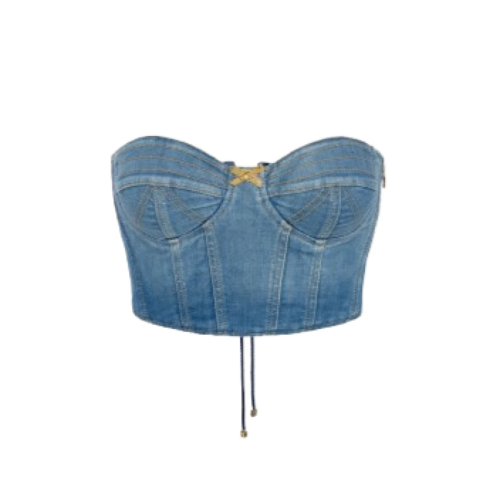 Elisabetta Franchi Denim Bustier Top met Kantdetail Blue Dames
