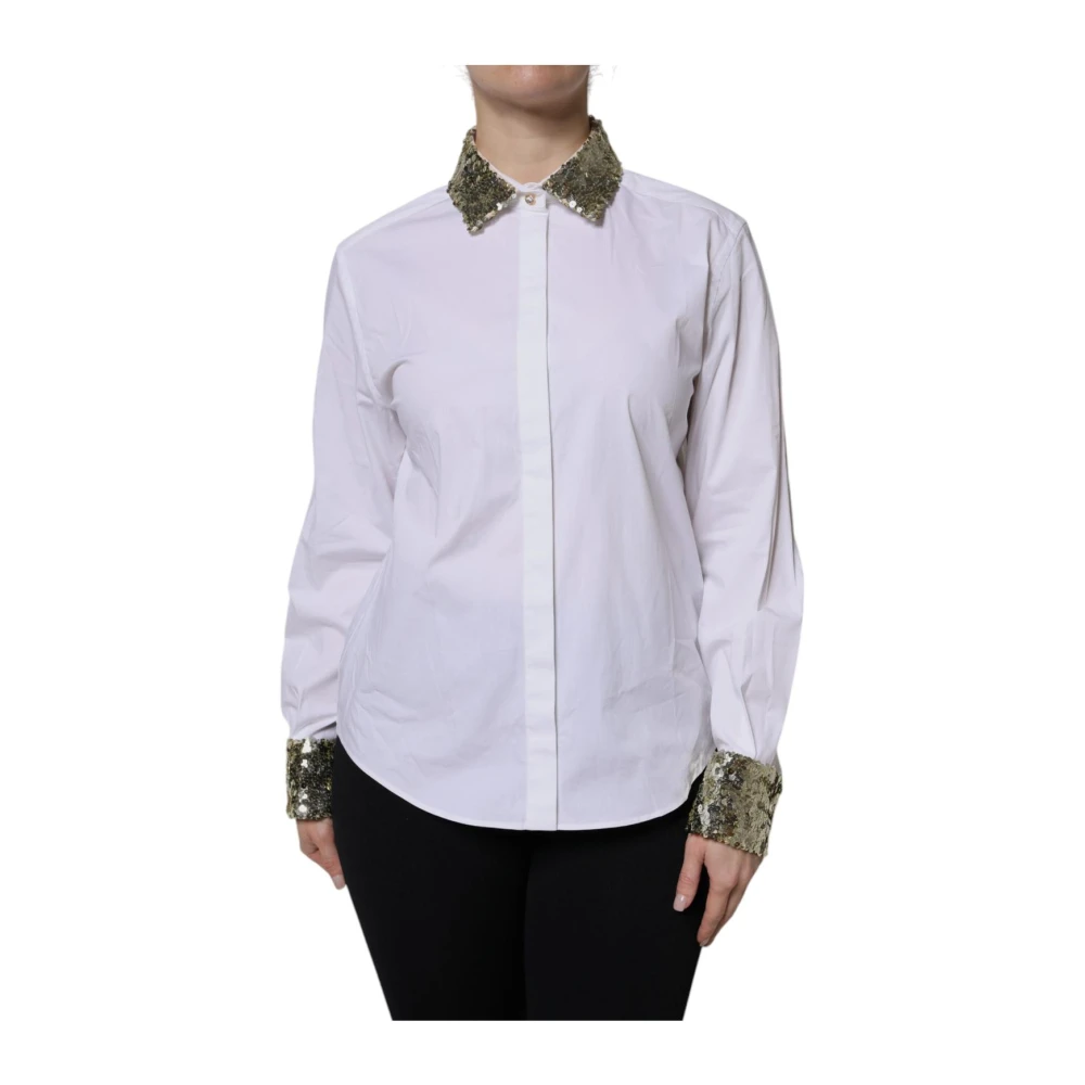 Dolce & Gabbana Women's White Shirts, 2XS, Sequin Collar Shirt