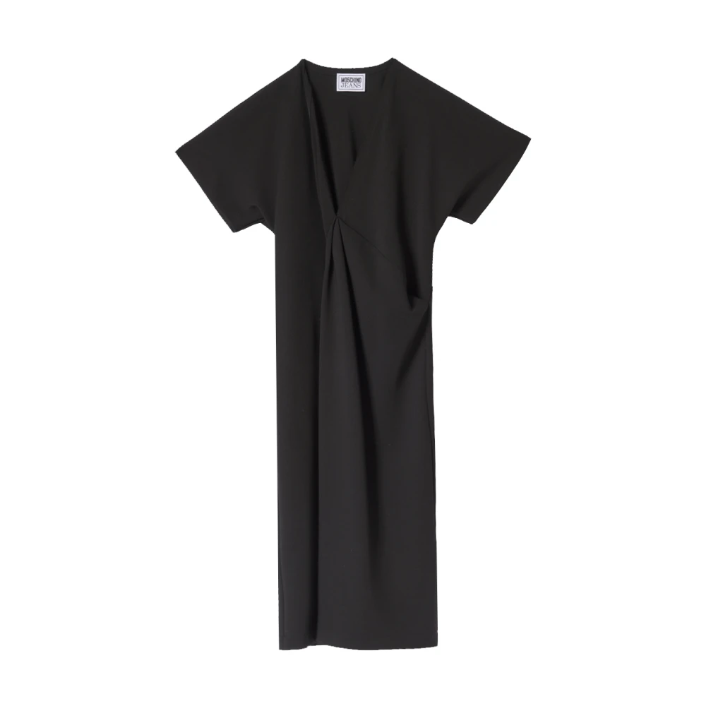 Moschino Zwarte Jurk met Halve Mouwen en V-Hals Black Dames