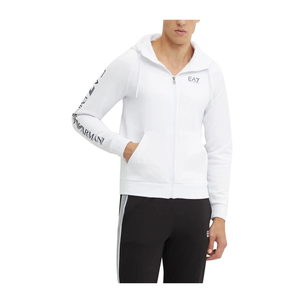 Emporio Armani EA7 Vit Dragkedja Hoodie Sportig Avslappnad Stil White, Herr