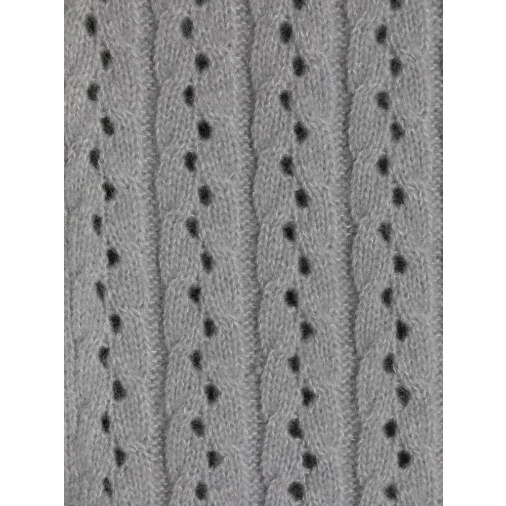 Thom Browne Grijze Geribbelde Logo Sjaal met Web Gestreept Detail Gray Dames