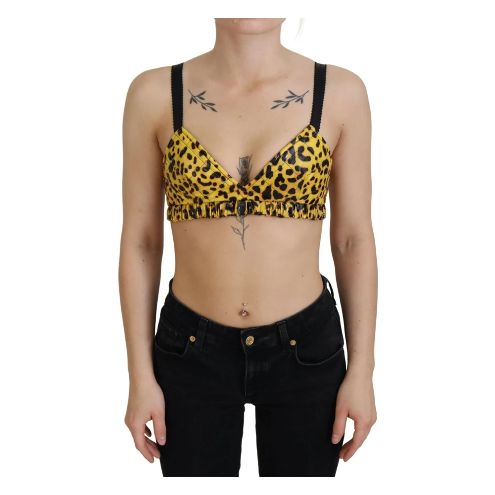 Dolce & Gabbana Leopard Cropped Bustier Corset Bra Top Yellow Dames