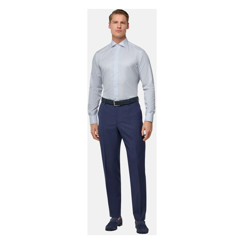Boggi Milano Ultimate NON Iron Gestreept Katoenen Overhemd Slim Fit Blue Heren