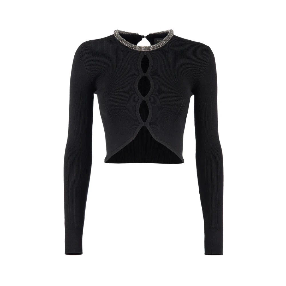 Nenette Zwart shirt met strass detail Black Dames