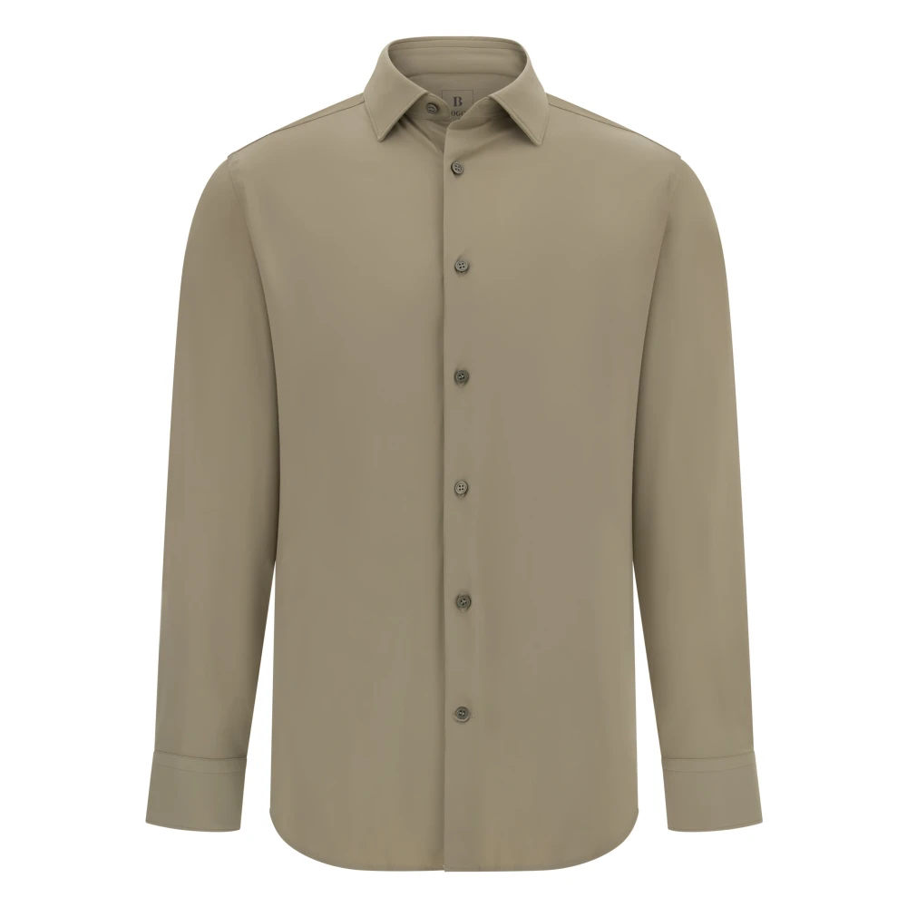 Boggi Milano Herren Beige,Brown B Tech Slim Fit Stretch Nylon Hemd