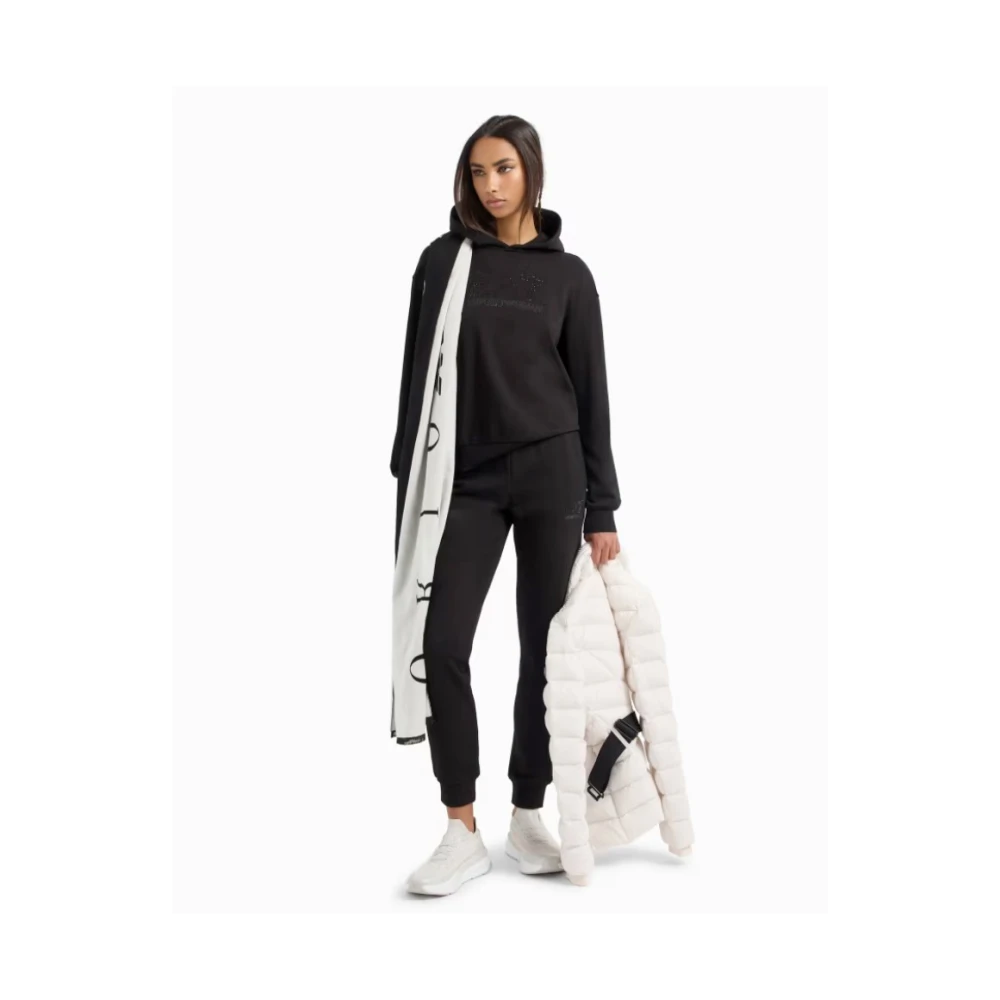 Emporio Armani EA7 Zwarte Gebreide Jurk Regular Fit Black Dames