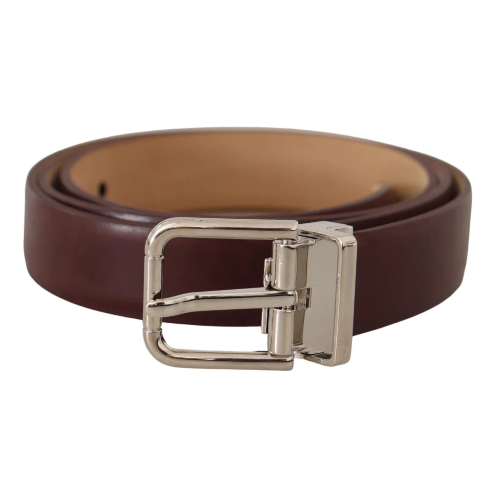 Dolce & Gabbana Elegante Leren Riem met Zilveren Gesp Brown Heren