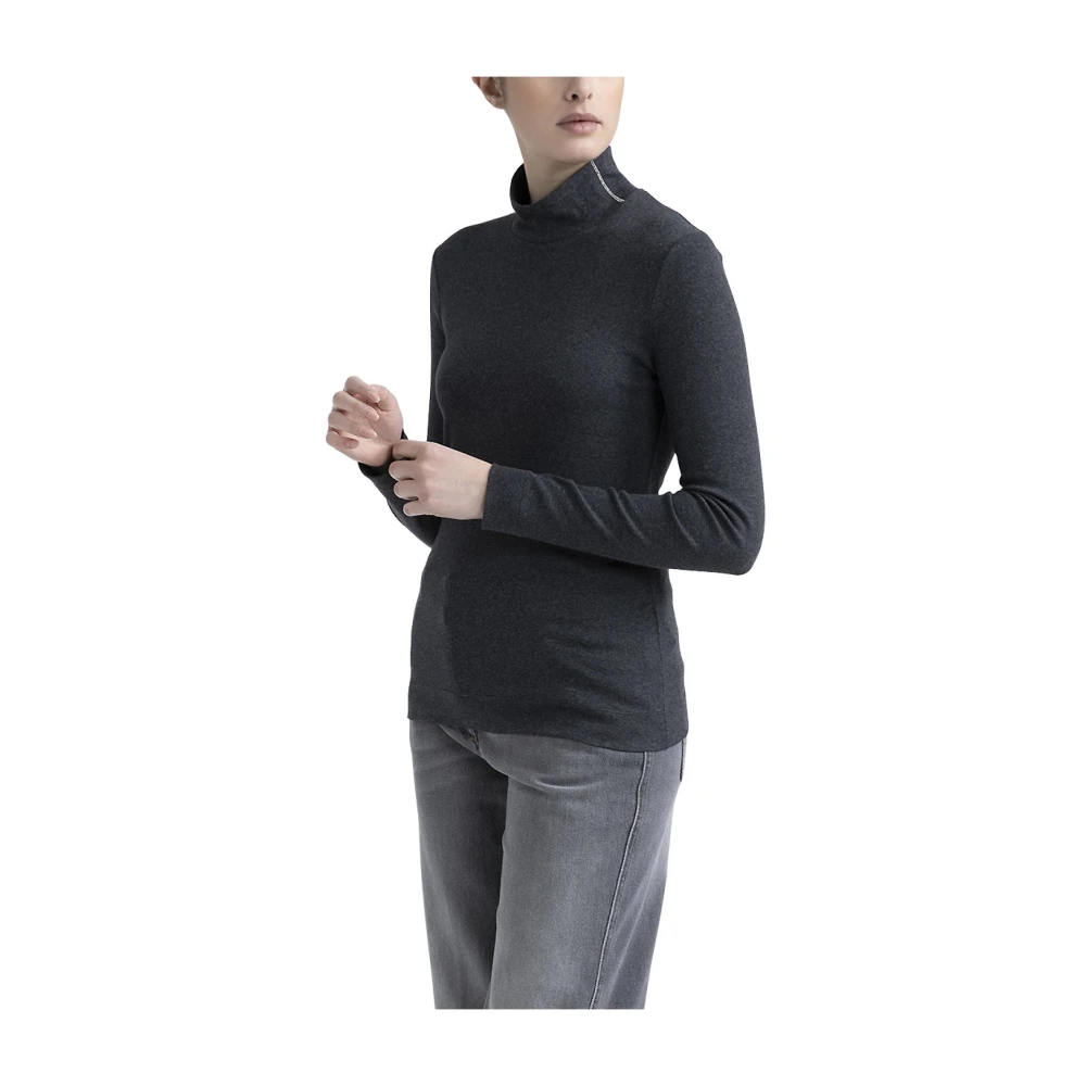PESERICO Turtleneck top met Punto Luce afwerking Gray Dames