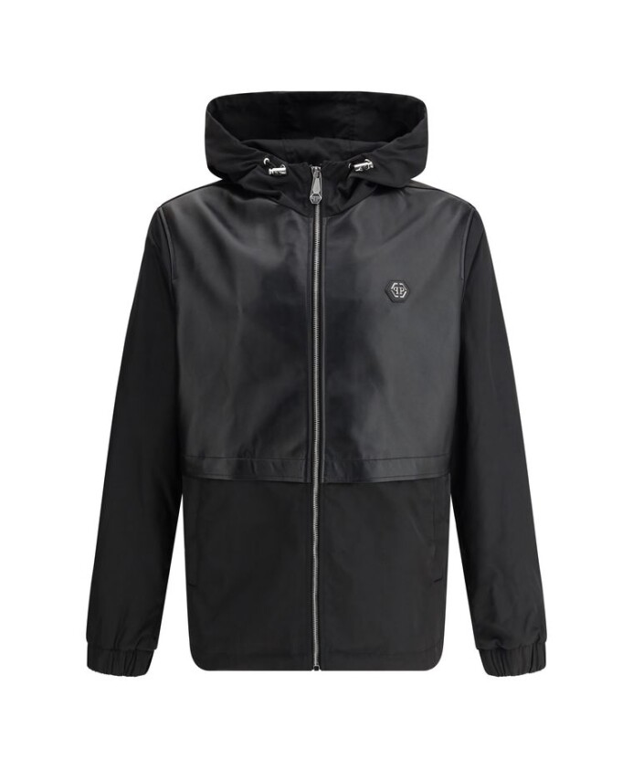 veste-a-capuche-de-luxe-avec-panneau-en-cuir