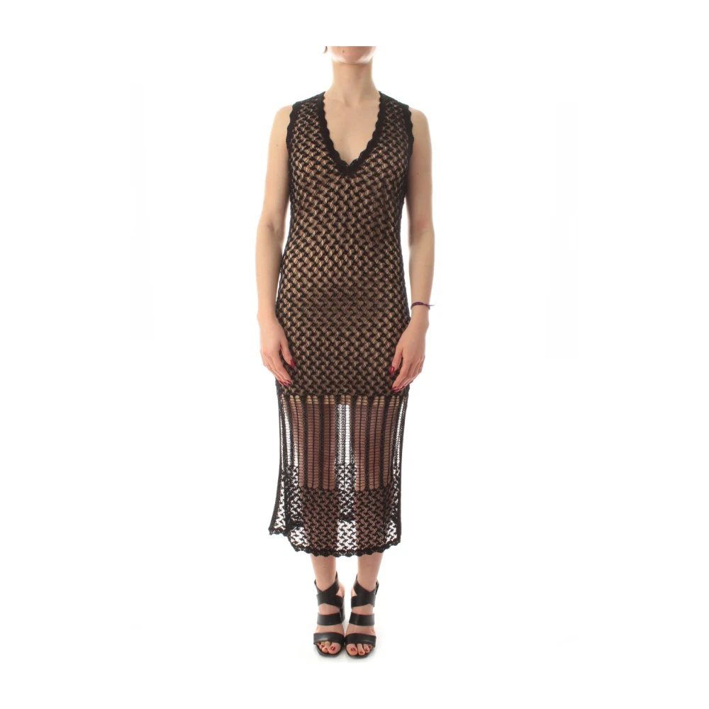 Twinset Viscose jurk met kralen perfect voor speciale avonden Black Dames