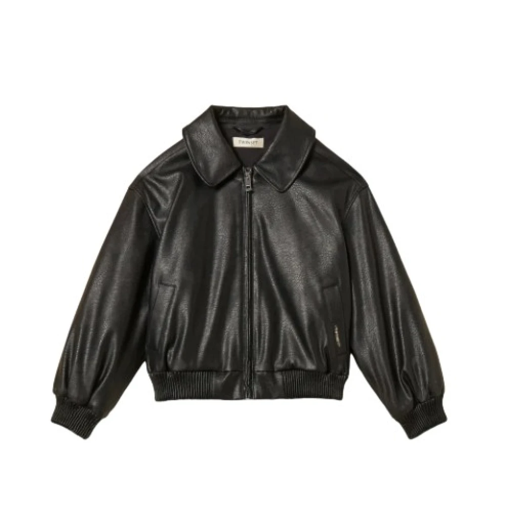 Twinset Leather-Like Bomber Jacket With Collar - Unisex - Light Jackets - Black - 16 Y | 176 Cm - Kids