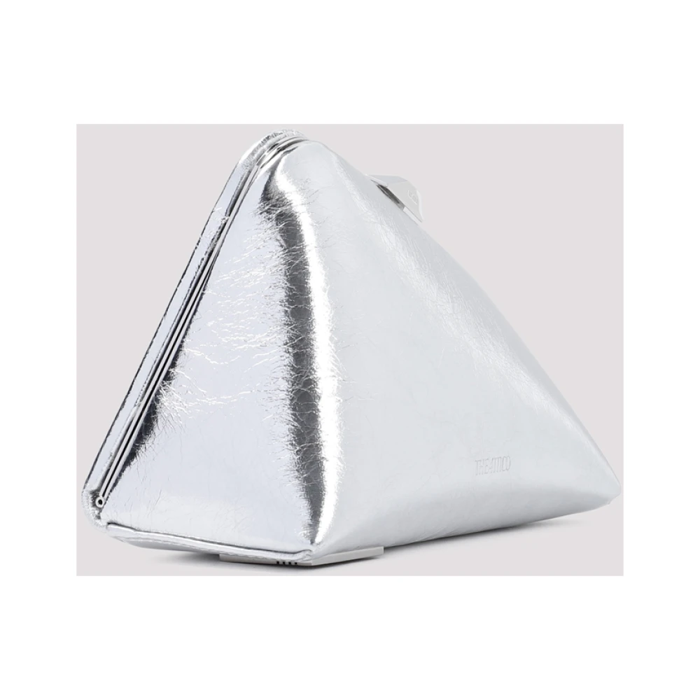 The Attico Metallic Leren Clutch Tas Gray Dames