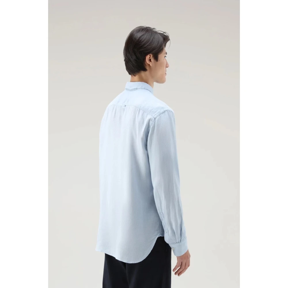 Woolrich Linnen overhemd met opstaande kraag Blue Heren