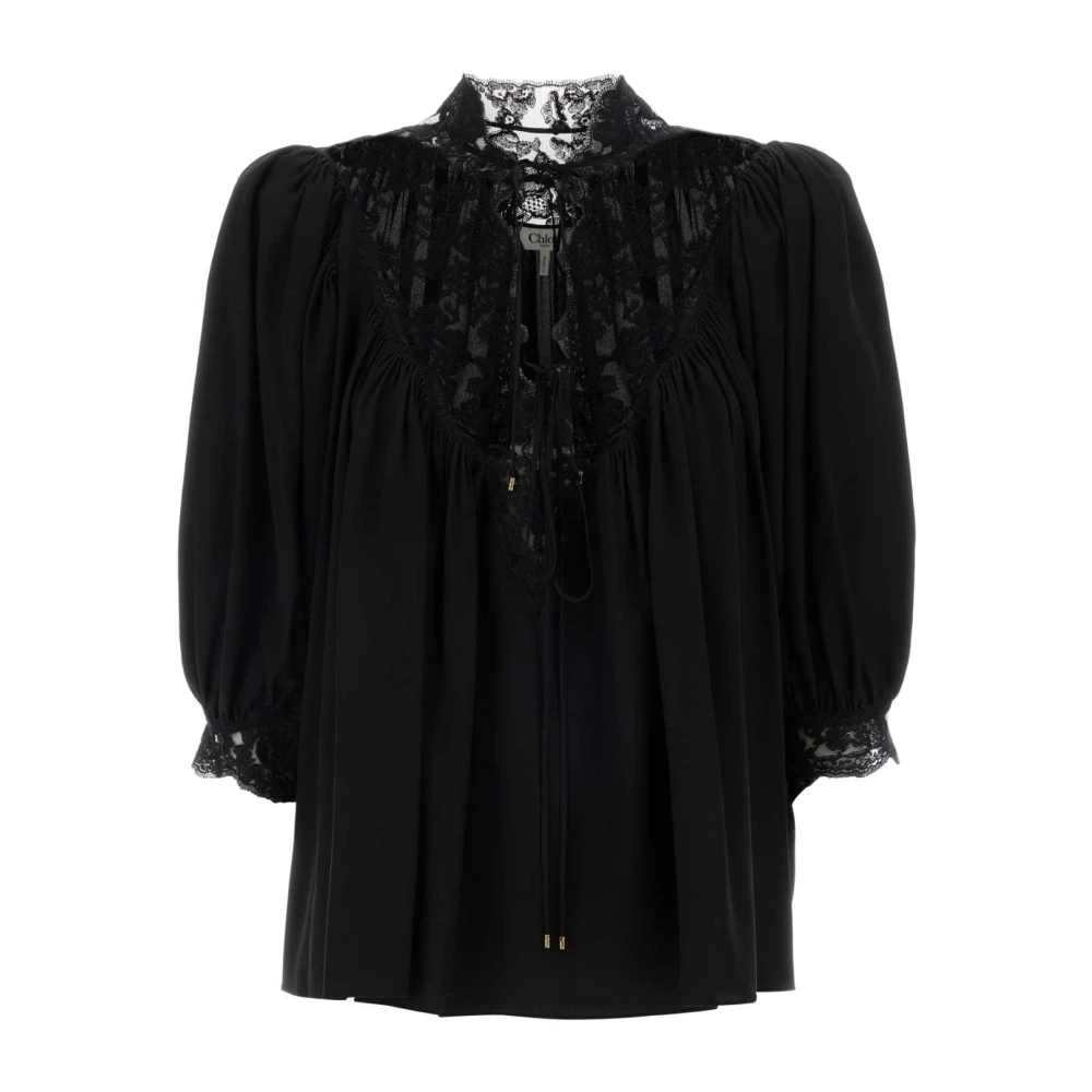 Chloé Women's Black Blouses, M, Fluid Puff-Sleeved Blouse