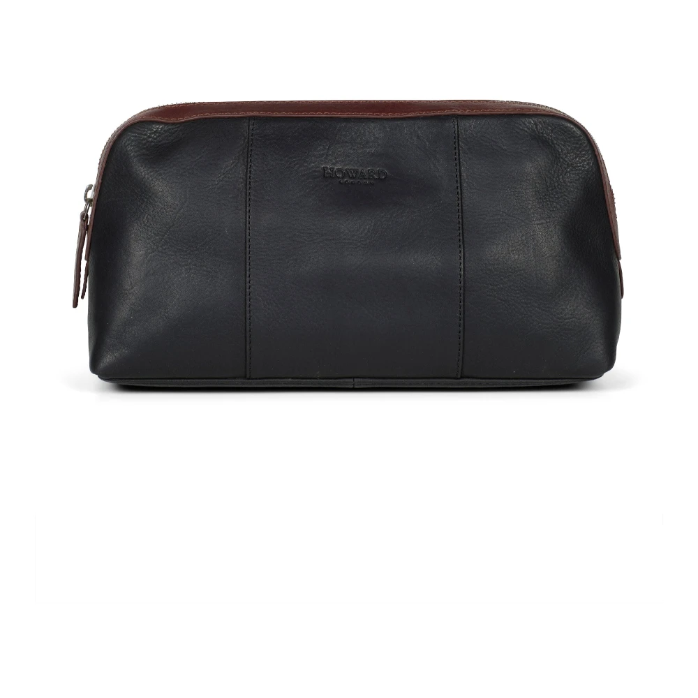 Howard London Zwarte leren heren toilettas Black Heren