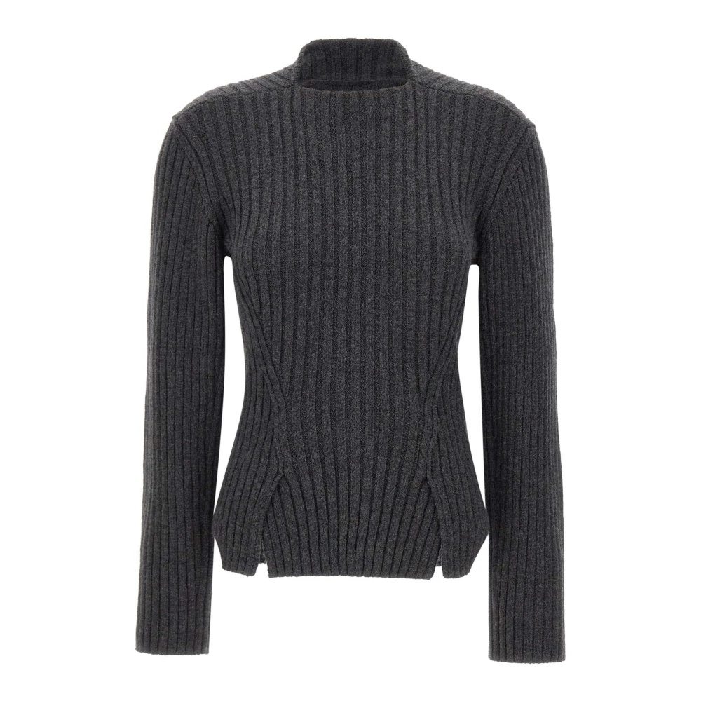 Victoria Beckham Women's Grey Merino Wool Ribbed Sweater - Image 4