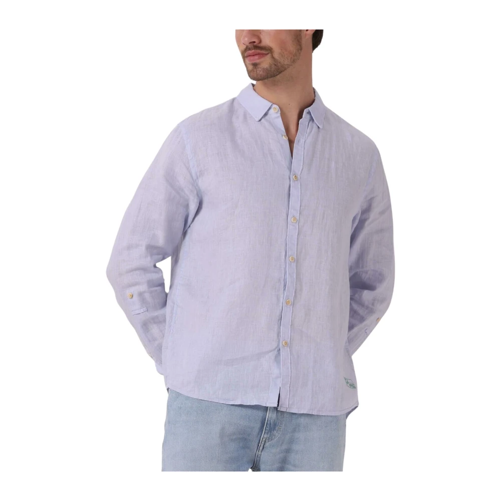 Scotch & Soda Heren Overhemden Linen Shirt With Roll-up Blue Heren