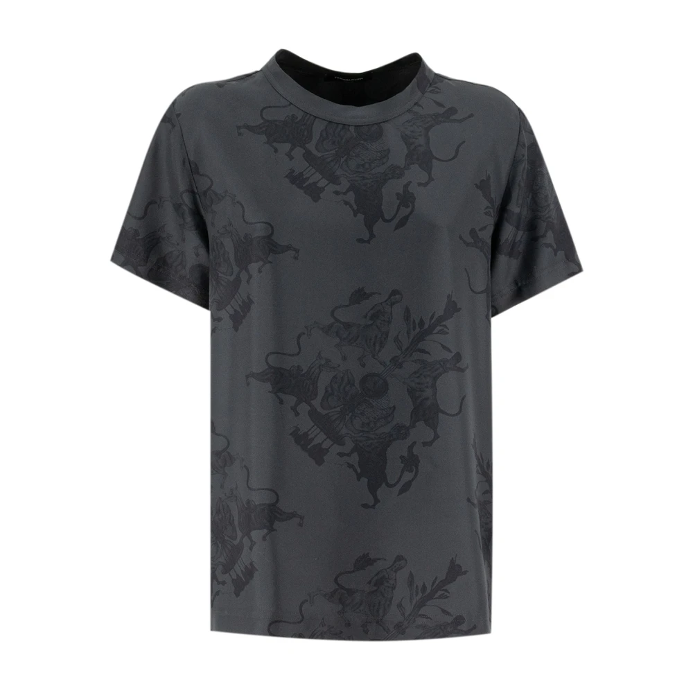 Fabiana Filippi Zijden Twill Crew-Neck T-shirt met Fabula Vitae Print Black Dames