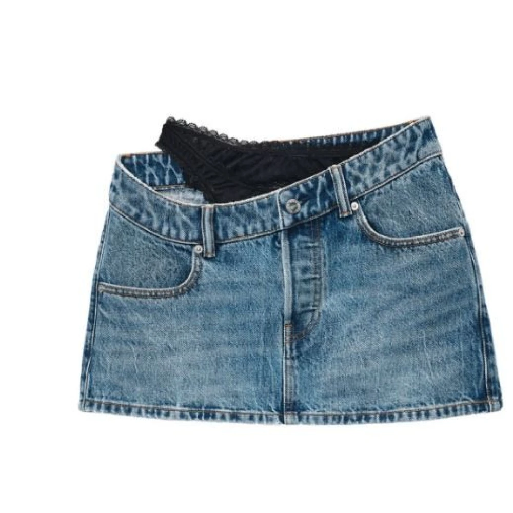 alexander wang Vintage Kant Rok Denim Indigo Blue Dames