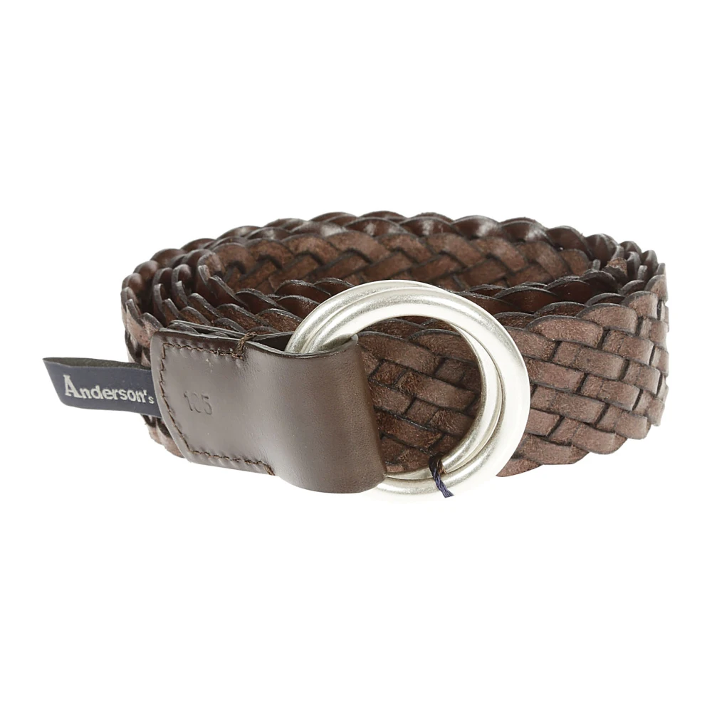Anderson's Gevlochten Bruin Leren Riem met Zilveren Gesp Brown Heren