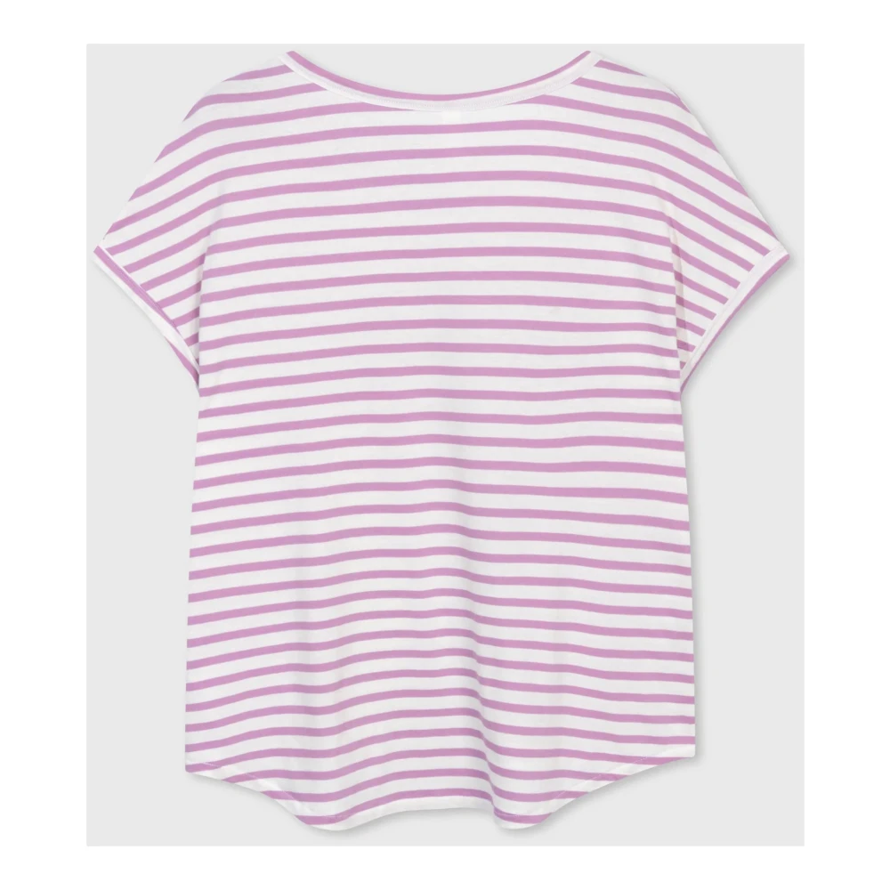 10Days Gestreept V-hals Biologisch Katoenen T-shirt Purple Dames