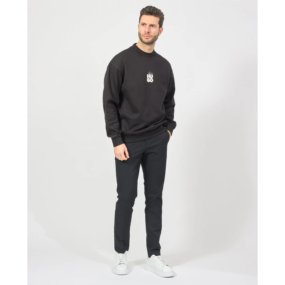 Hugo Boss Zwarte heren sweatshirt met reliëf logo Black Heren