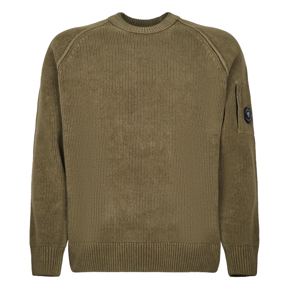 C.p. Company Green Chenille Cotton Crewneck Lens Jumper - Male - Round-Neck Knitwear - Xl - Knitwear