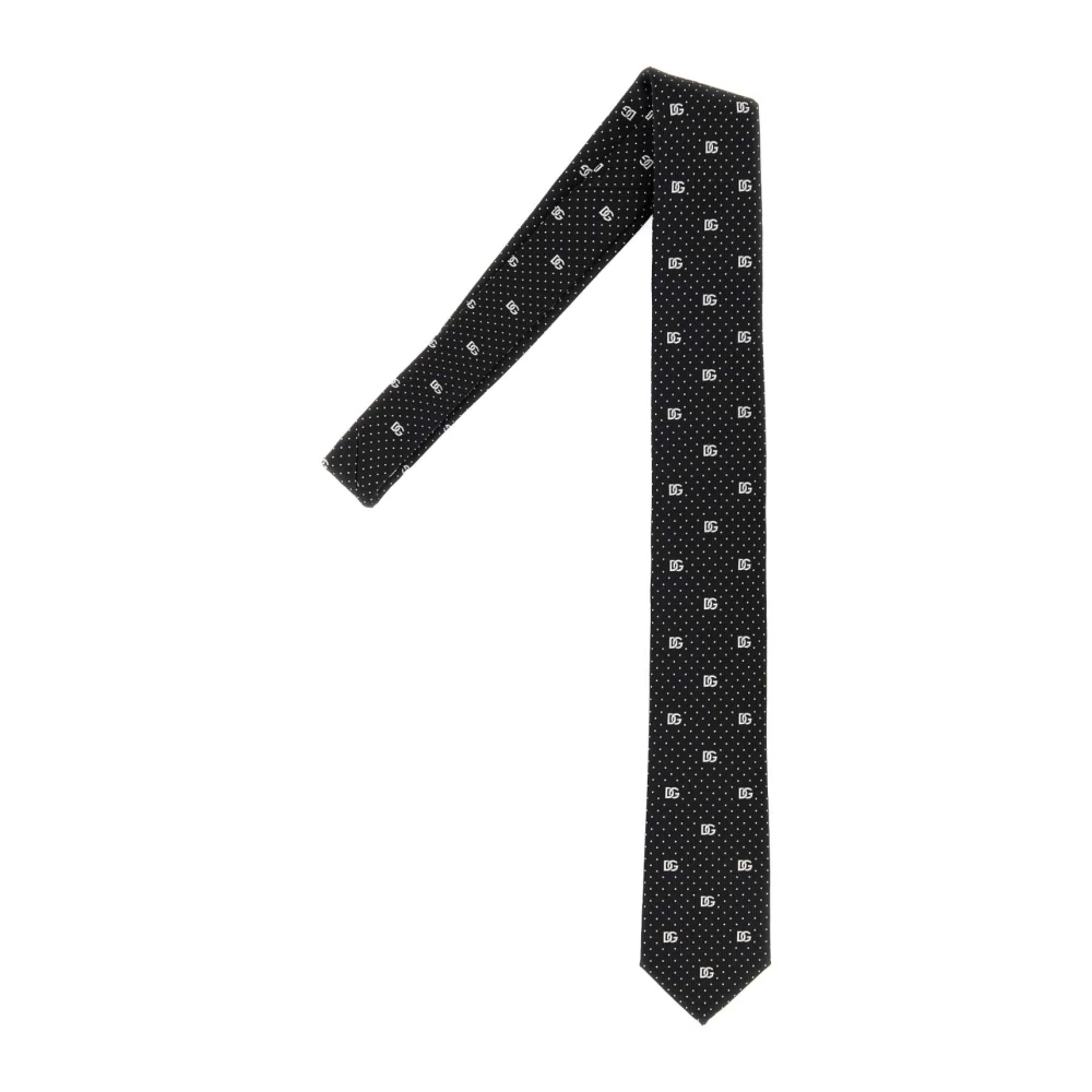 Dolce & Gabbana Zijden stropdas met borduurwerk Black Heren
