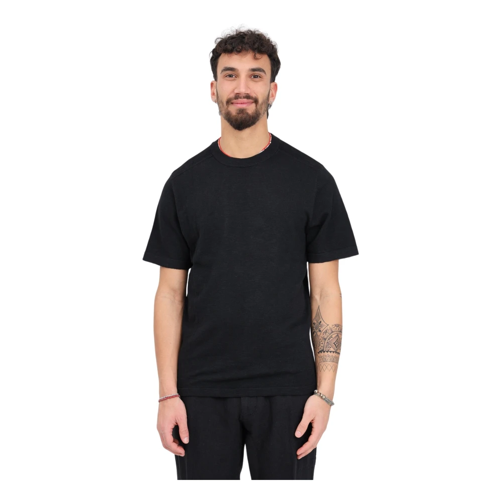 Selected Homme Svart Linne Ribbad Rund Hals T-shirt Black, Herr