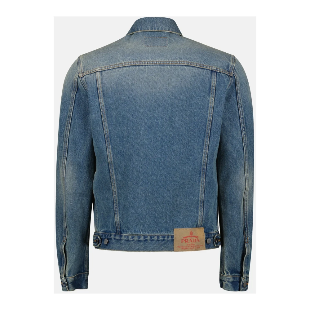 Prada Denim Jack Klassiek Blauw Gewassen Blue Heren