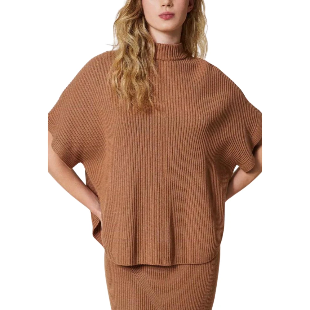 Twinset Gebreide Poncho Stijl Jas Brown Dames