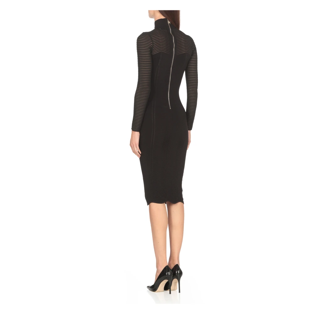 Elisabetta Franchi Zwarte Viscose Jurk met Hoge Hals Black Dames