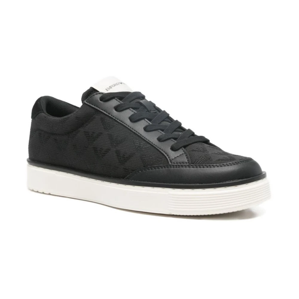 Emporio Armani Herren Schwarz Jacquard-Sneakers Mit Allover-Adler