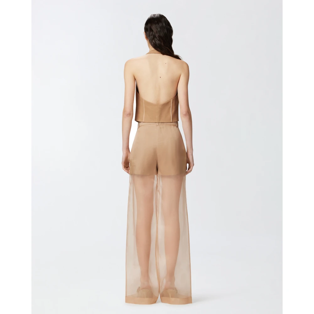pinko Mouwloos Linnen Vest met Organza Details Brown Dames
