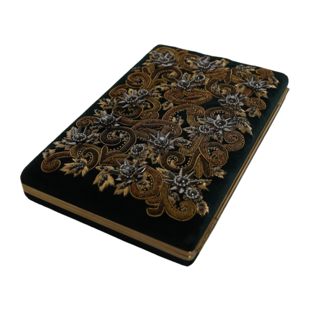 Dolce & Gabbana Zwart Velvet Bloemen Geborduurde Clutch Black Dames
