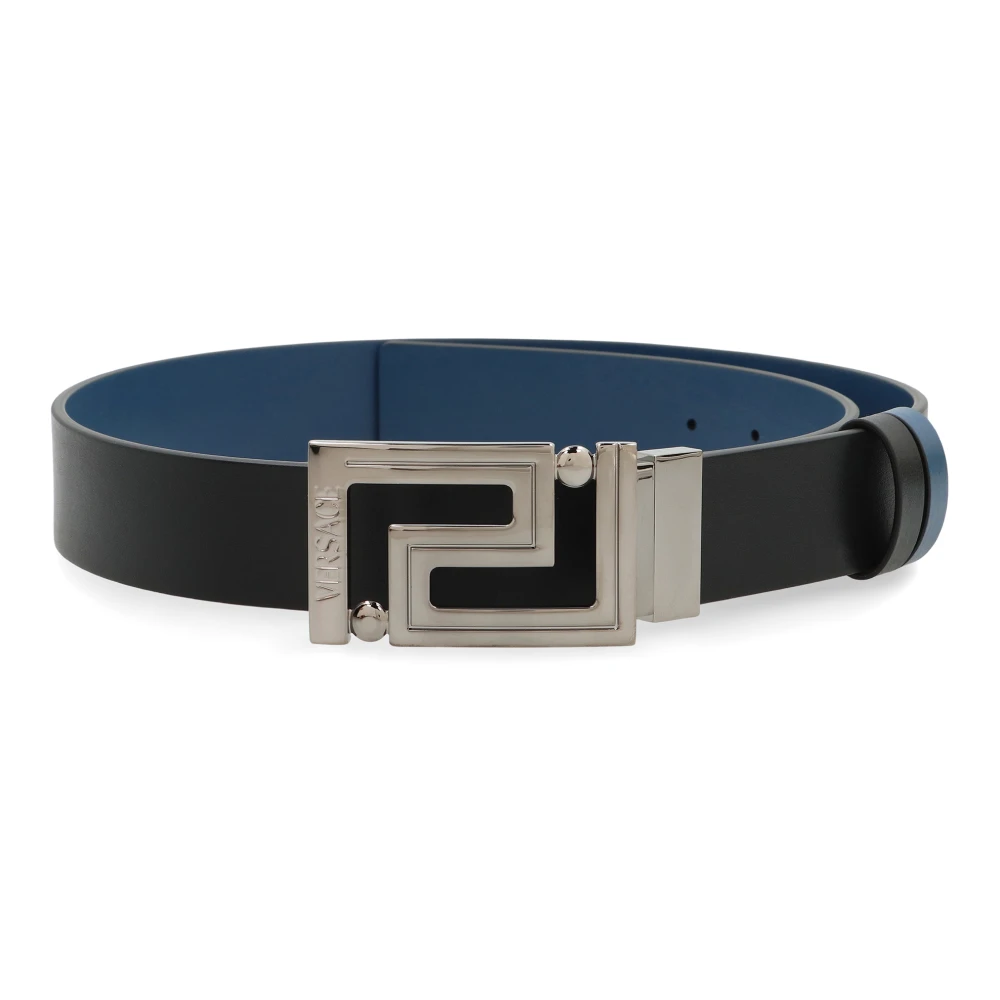 Versace Black Belts, Male, 95 Cm, Greek Reversible Leather Belt