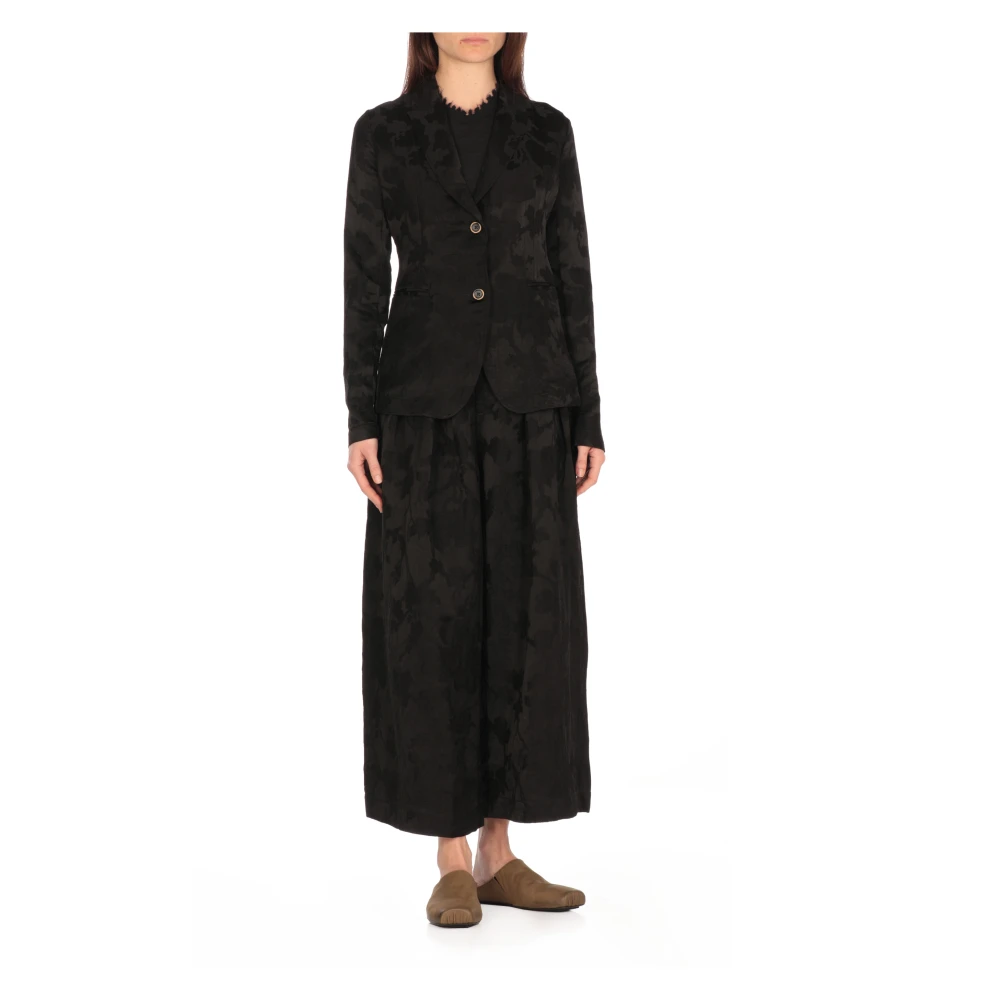 UMA Wang Zwarte Linnen Blazer met Bloemenpatroon Black Dames
