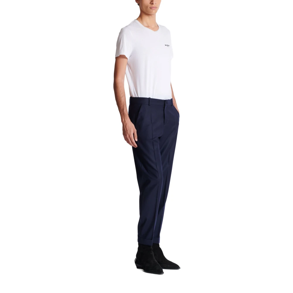 Balmain Rechte Flanellen Broek Blue Heren