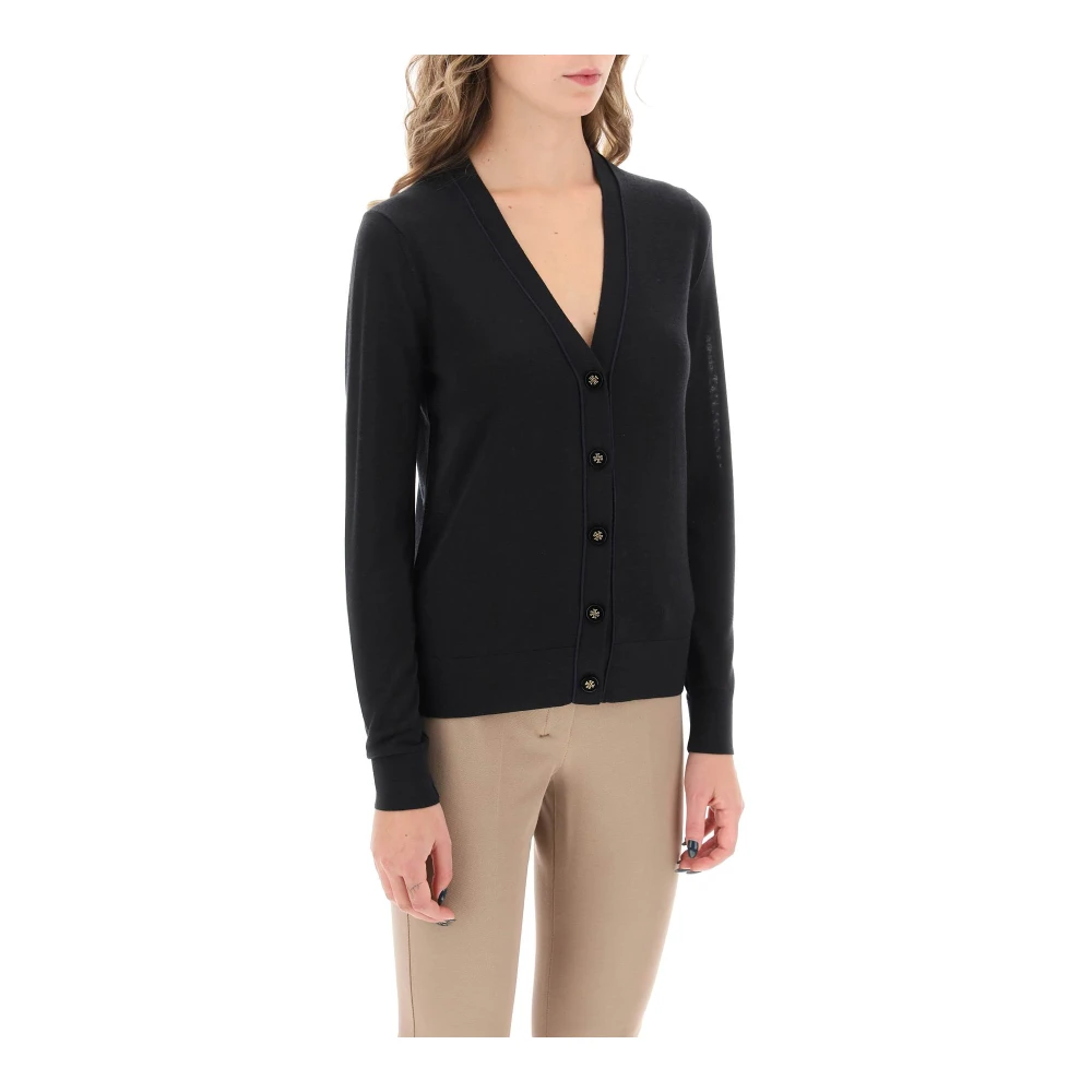 TORY BURCH Simone Wol Zijde Vest V-Hals Black Dames