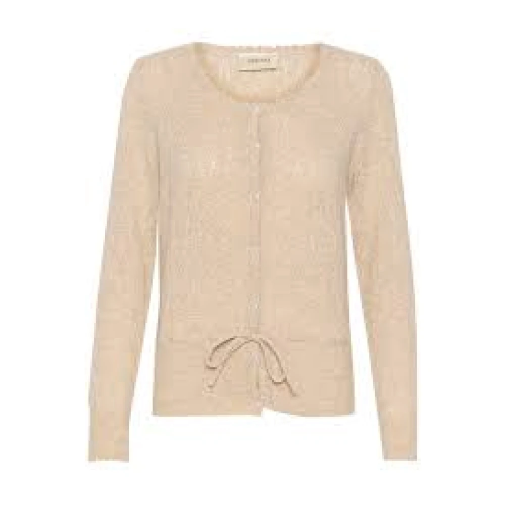 Beige Strikket Cardigan med Perleknapper