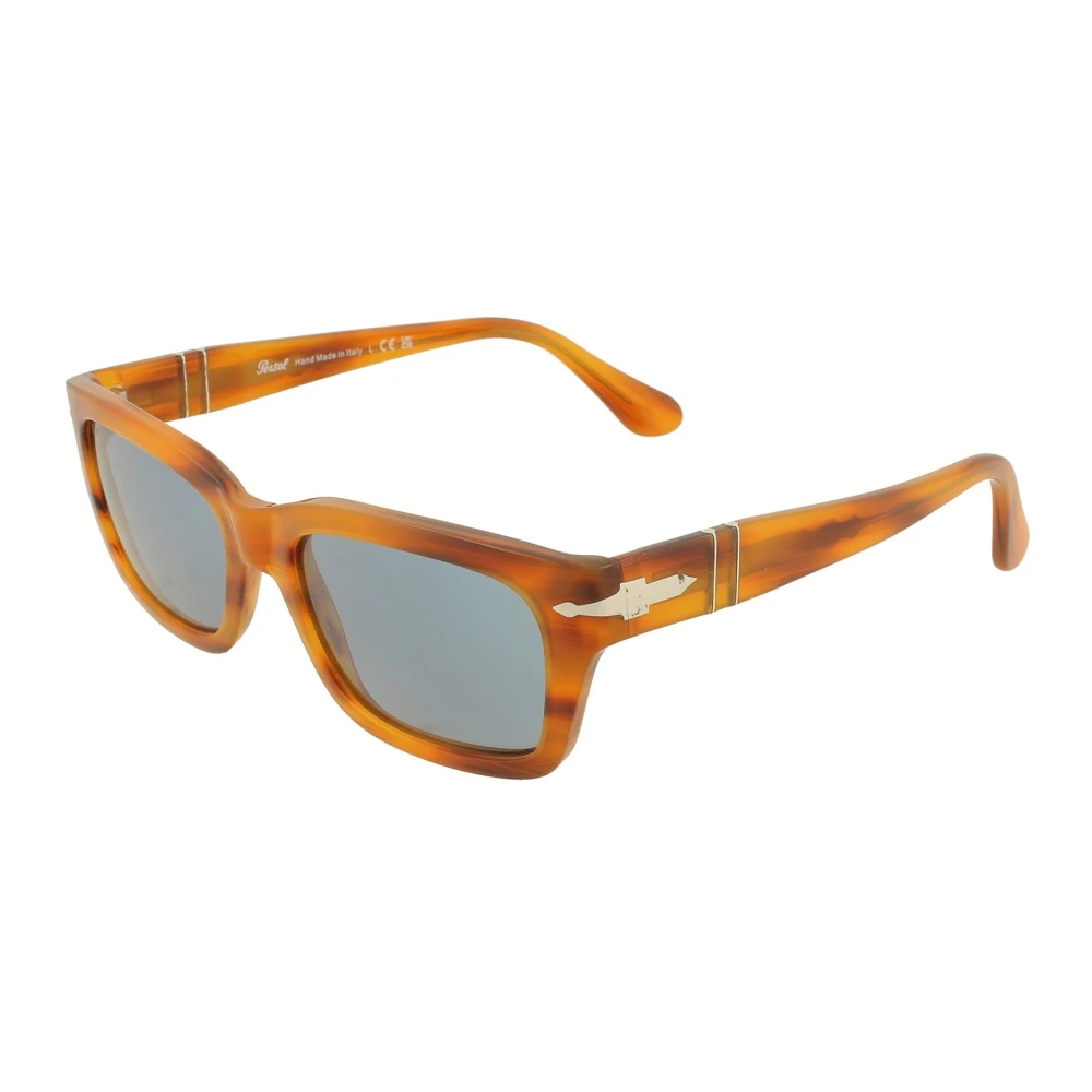 Persol Gedurfde Rechthoekige Zonnebril in Bruin Gestreept met Blauwe Lenzen Orange Unisex