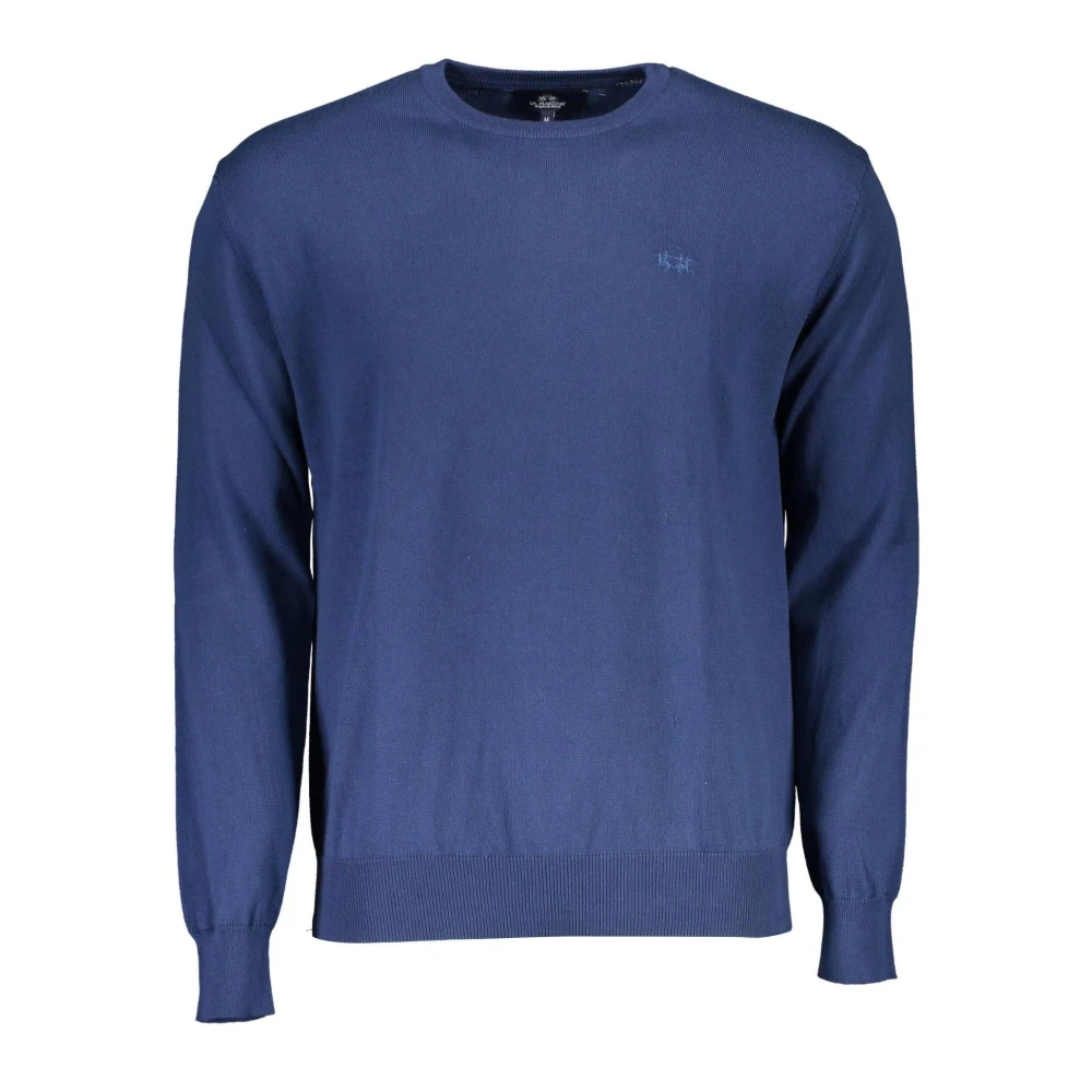 La Martina Men's Blue Cotton Crew-Neck Logo Embroidered Shirt - Round-Neck Knitwear - L - Knitwear