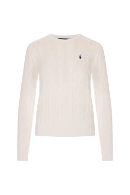 Kabelstickad tröja med rund hals i bomull