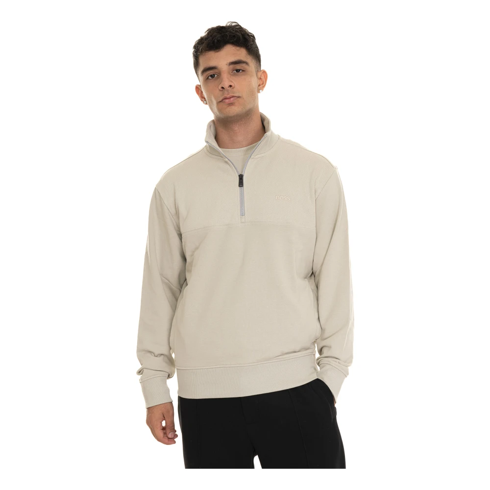 Boss Half Zip Corduroy Sweatshirt met Zakken Beige Heren