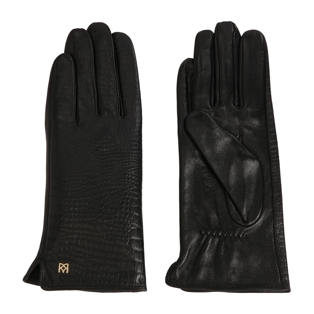 Kazar Zwarte handschoenen versierd met een krokusinzet Black Dames