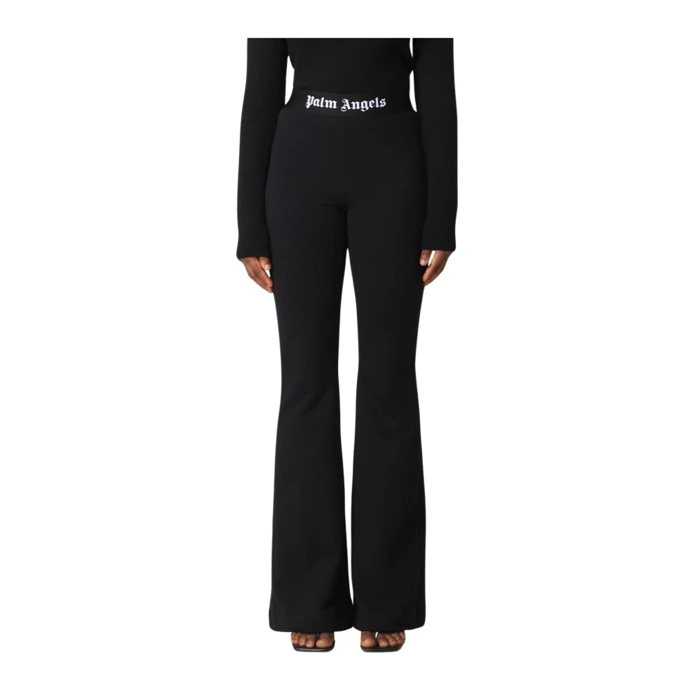 Palm Angels Women's Black Flared Trousers Elastic Waistband - Wide Trousers - Xs - Trousers
