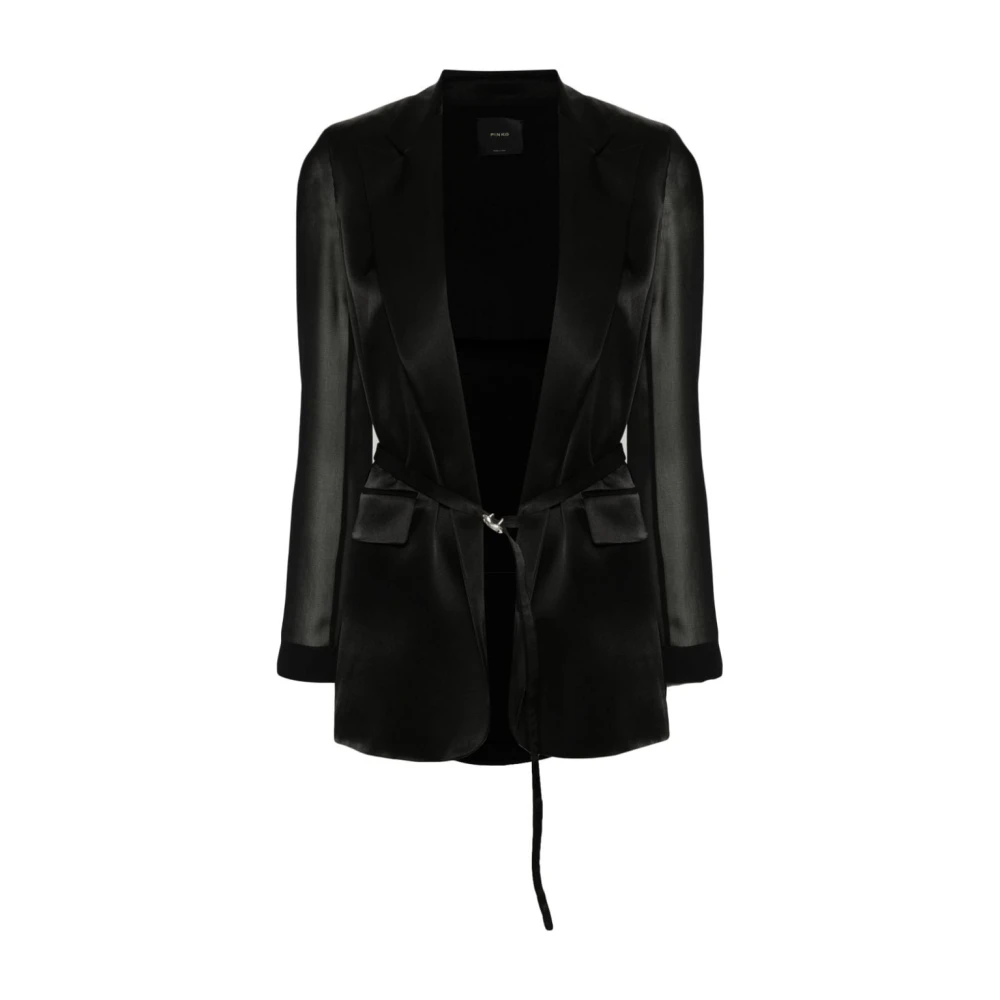 Pinko Zwarte Satijnen Finish Jas met Doorschijnende Mouwen Black Dames