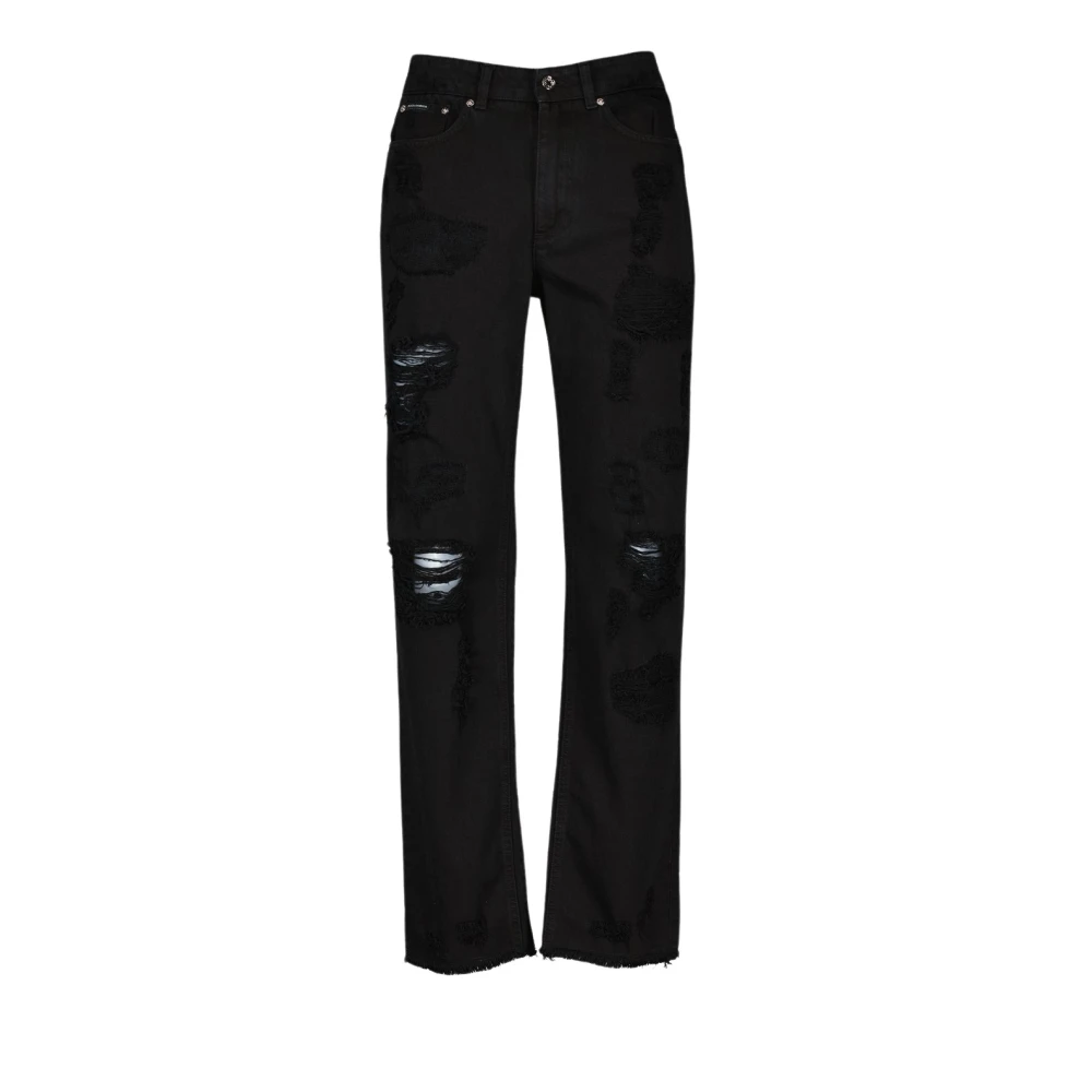 Dolce & Gabbana Zwarte Straight Jeans met Ripped Effect Black Dames